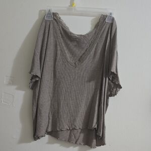 American Eagle Outfitters Lace Trim Short Sleeve Top - Taupe